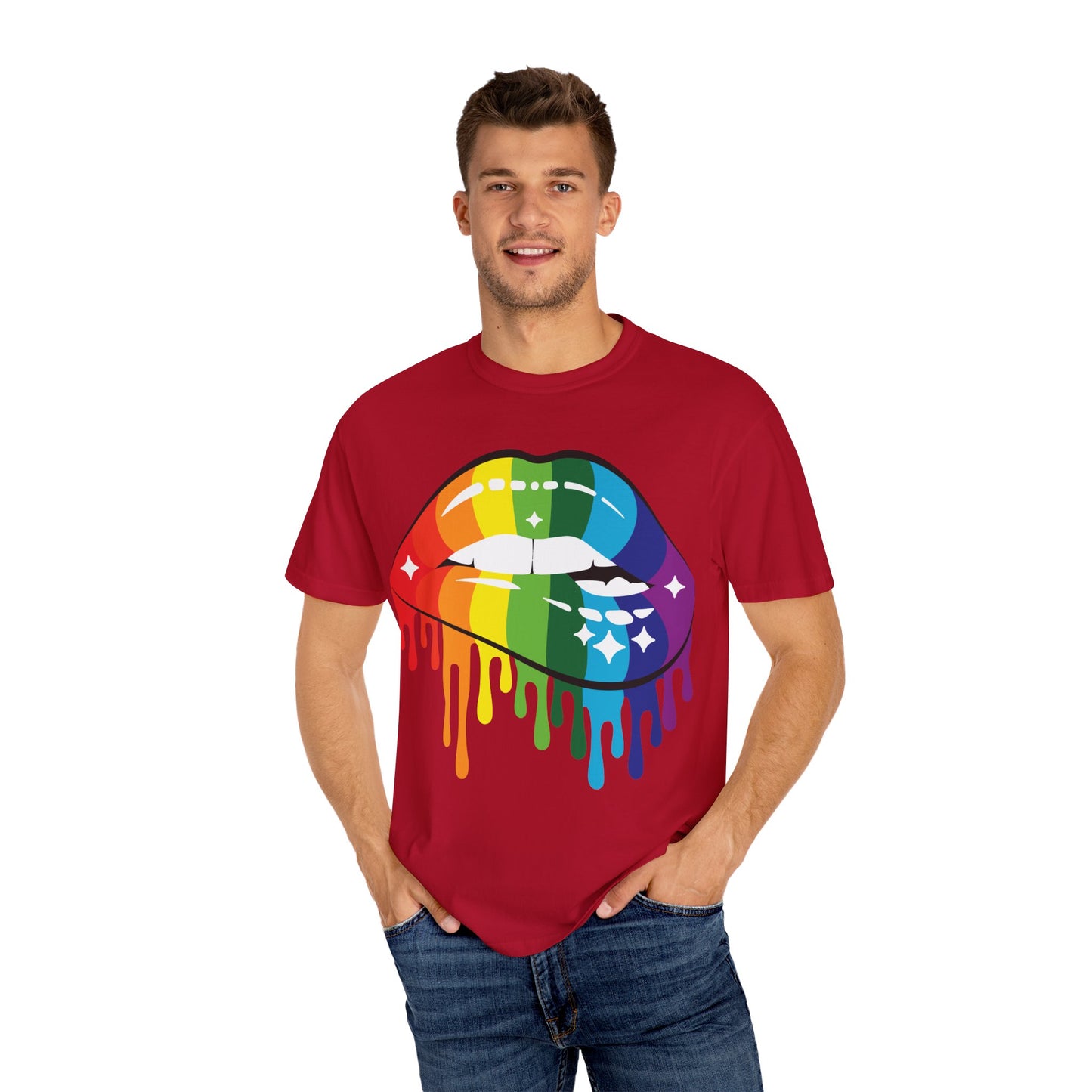 Rainbow Drip Lips Shirt – Bold Pride Graphic Tee, Colorful LGBTQ+ Lip Art, Glitter Dripping Lips Design