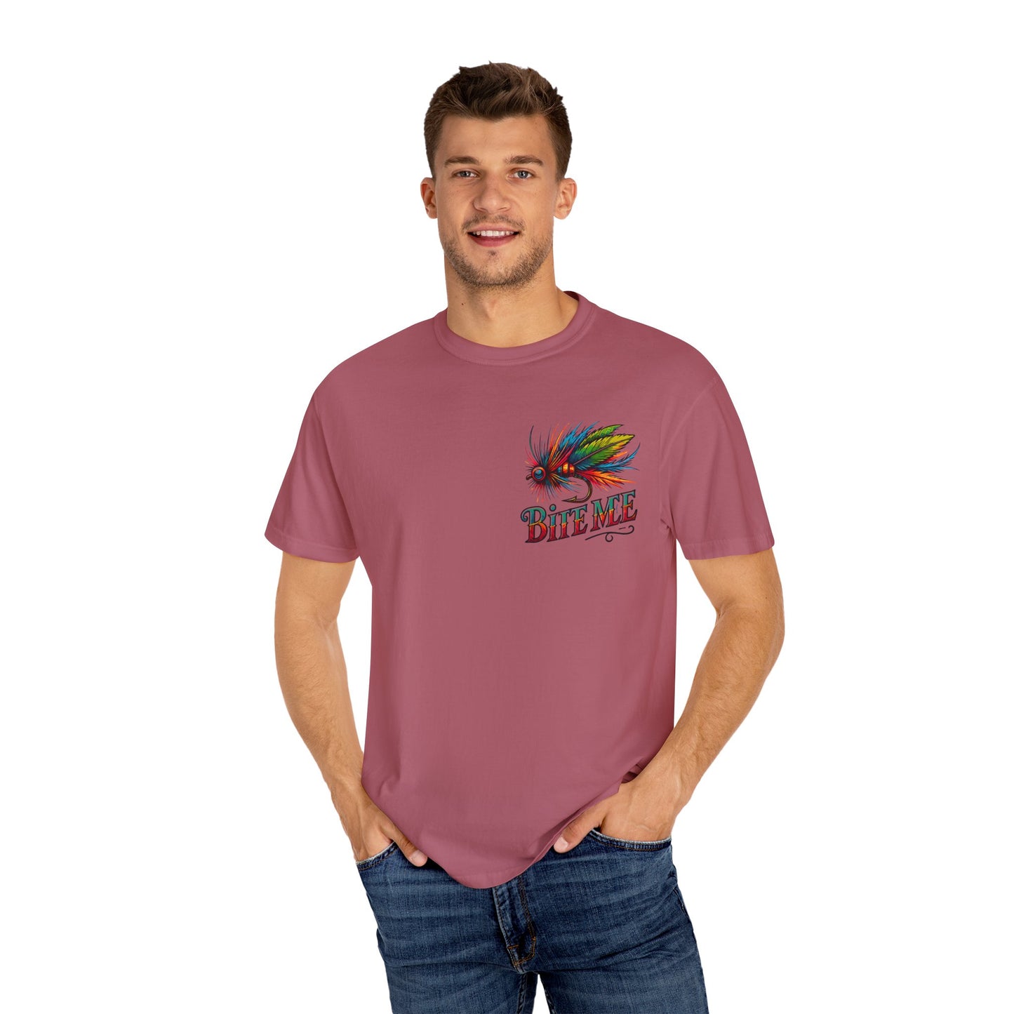 Bite Me Fishing Shirt – Funny Fly Fishing Graphic Tee, Rainbow Lure Outdoor Humor, Sassy Angler Gift