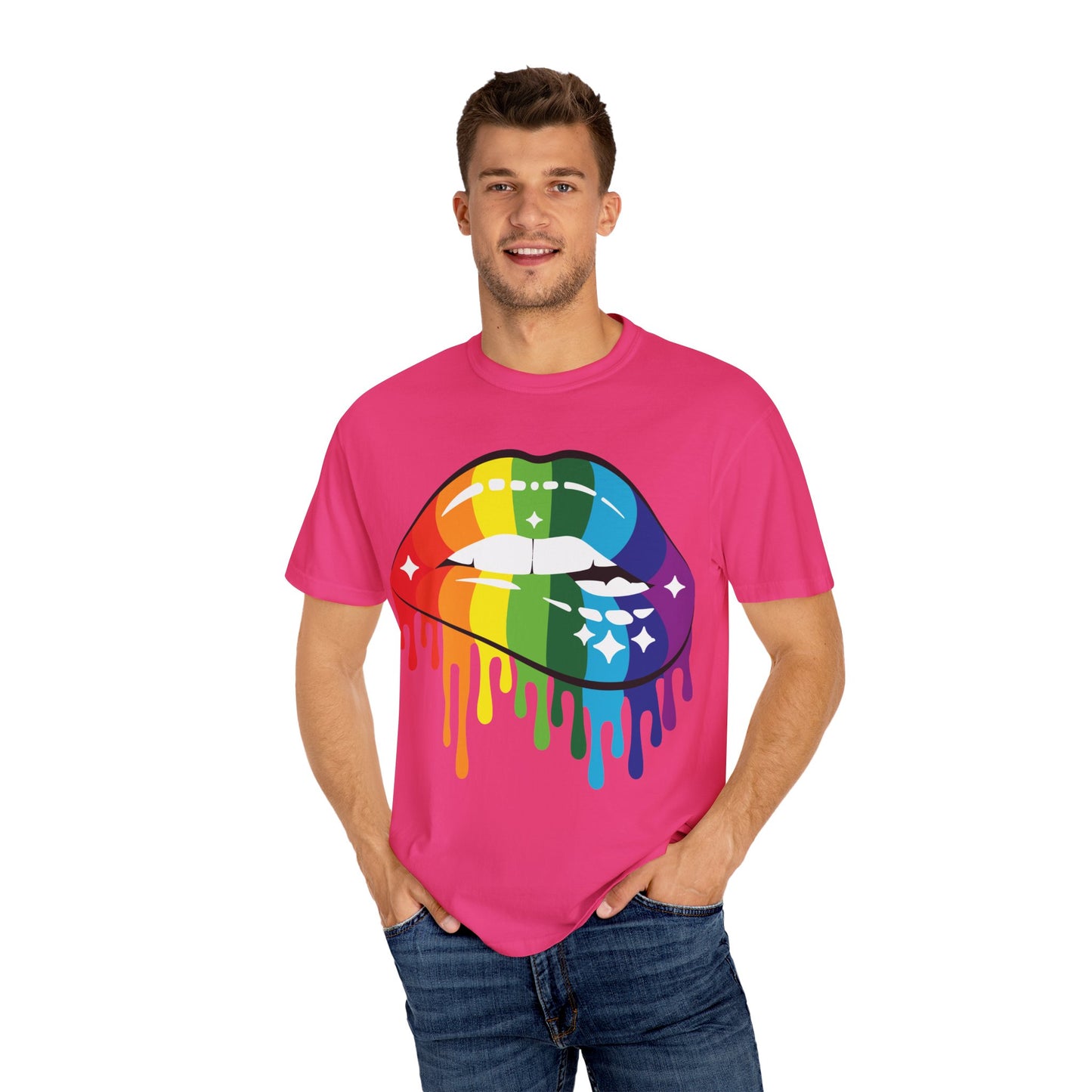 Rainbow Drip Lips Shirt – Bold Pride Graphic Tee, Colorful LGBTQ+ Lip Art, Glitter Dripping Lips Design