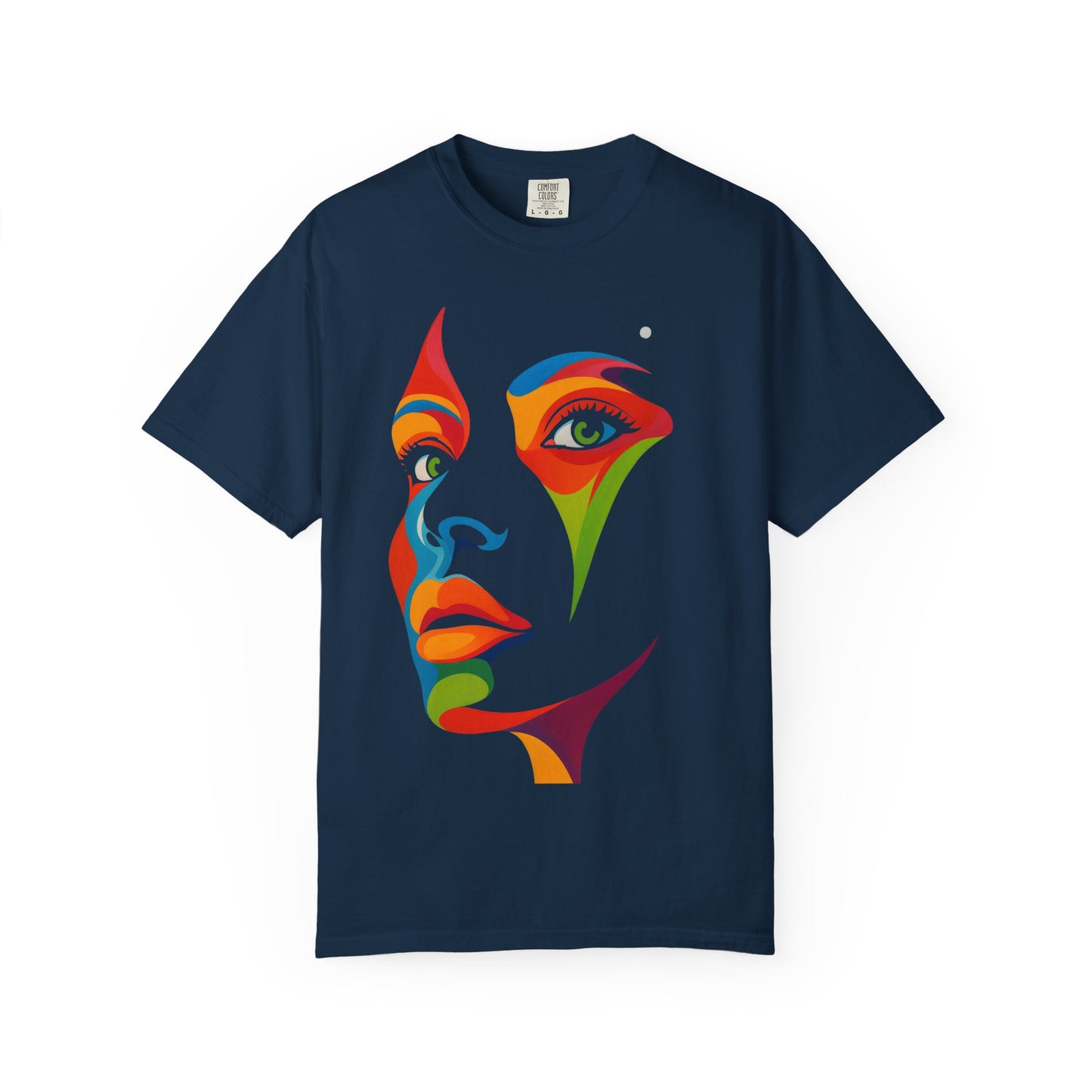 Bold Abstract Rainbow Face Art T-Shirt Colorful Expressionist Portrait Tee  Artistic Streetwear Shirt