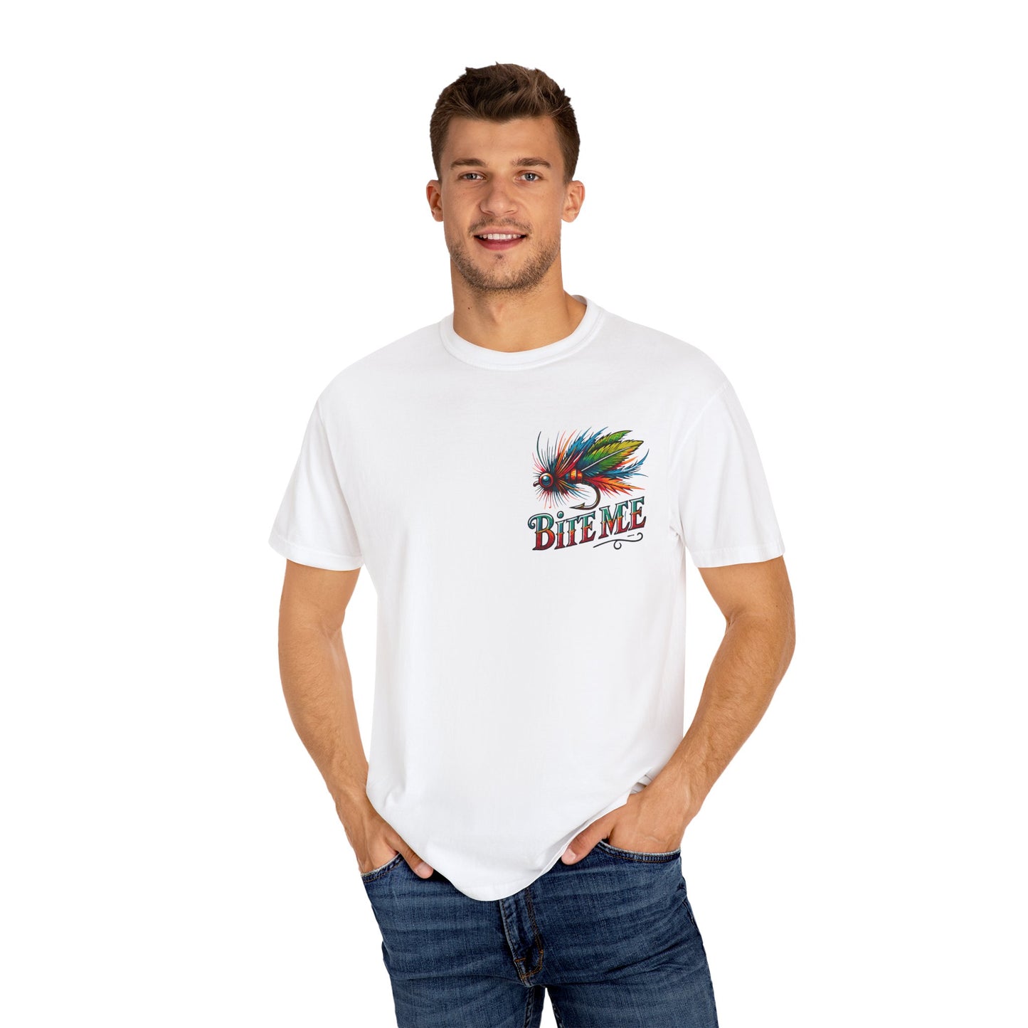 Bite Me Fishing Shirt – Funny Fly Fishing Graphic Tee, Rainbow Lure Outdoor Humor, Sassy Angler Gift