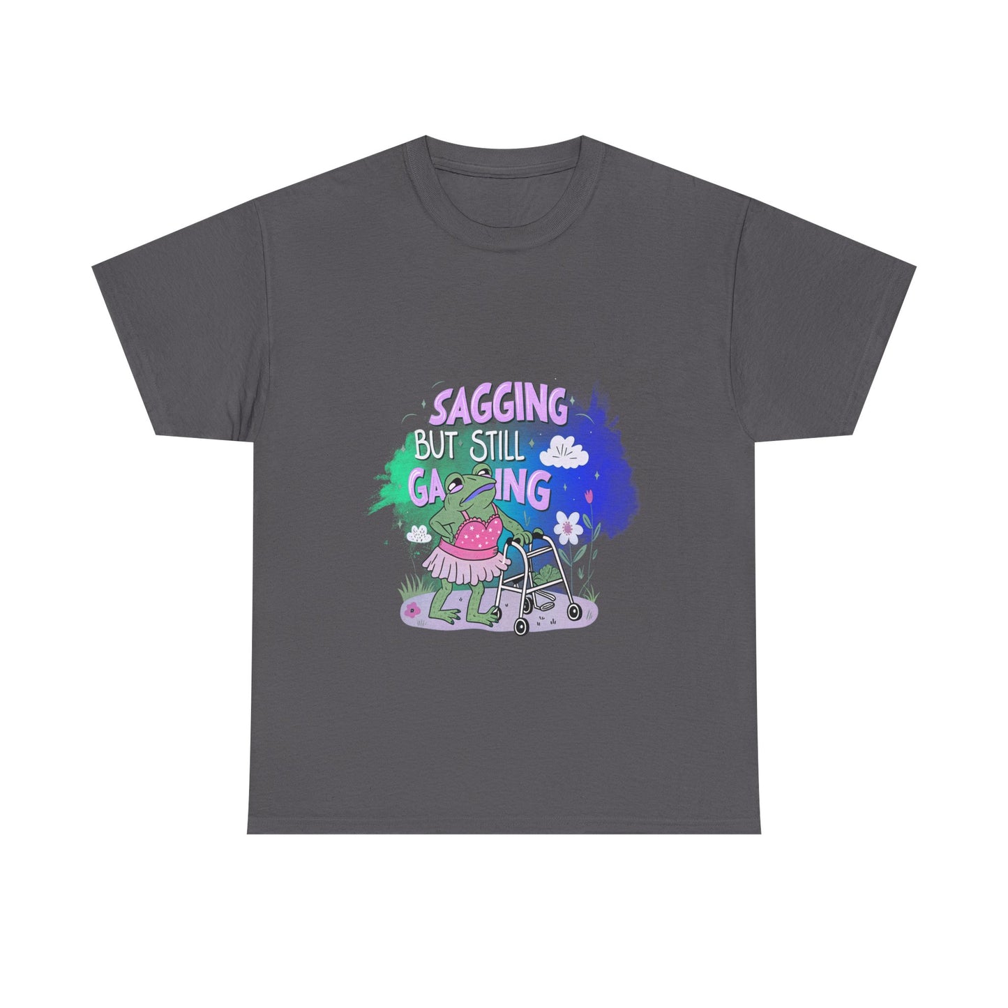 Unisex Heavy Cotton Tee - "Sagging But Still Gaming" Fun Graphic Tee for Gamers