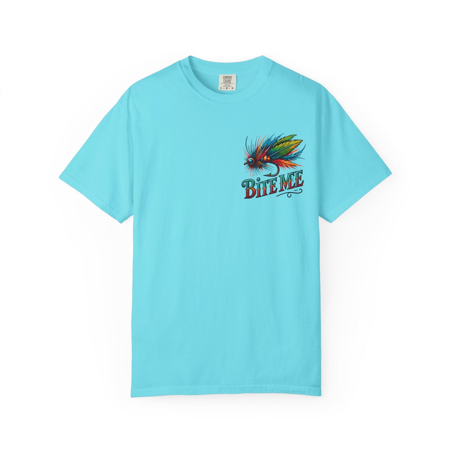 Bite Me Fishing Shirt – Funny Fly Fishing Graphic Tee, Rainbow Lure Outdoor Humor, Sassy Angler Gift