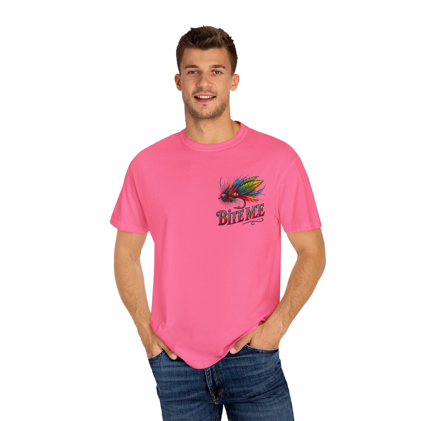 Bite Me Fishing Shirt – Funny Fly Fishing Graphic Tee, Rainbow Lure Outdoor Humor, Sassy Angler Gift