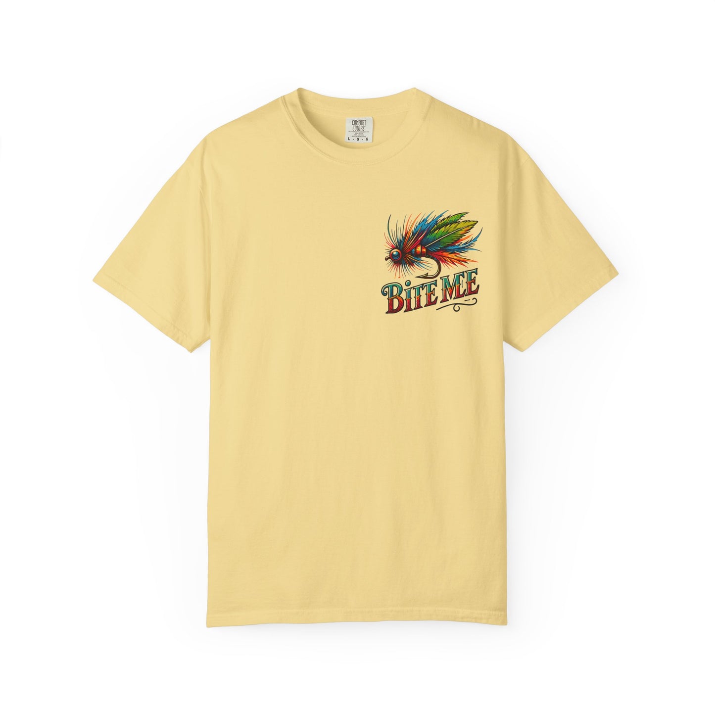 Bite Me Fishing Shirt – Funny Fly Fishing Graphic Tee, Rainbow Lure Outdoor Humor, Sassy Angler Gift