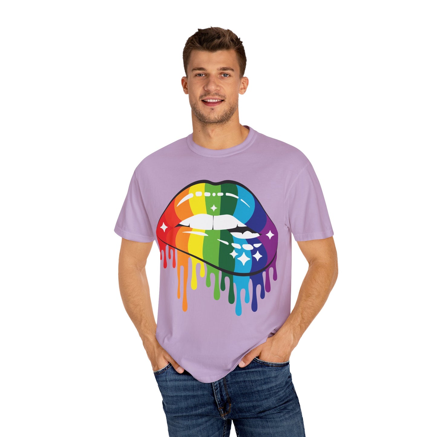 Rainbow Drip Lips Shirt – Bold Pride Graphic Tee, Colorful LGBTQ+ Lip Art, Glitter Dripping Lips Design