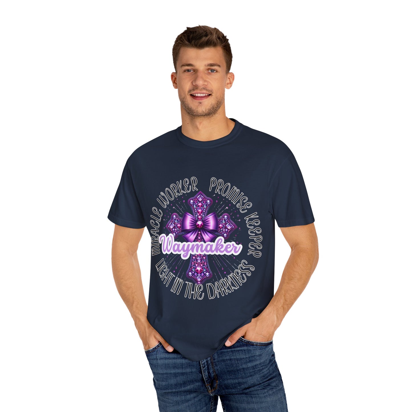 Inspirational Christian Comfort Colors T-Shirt - Waymaker Cross Design