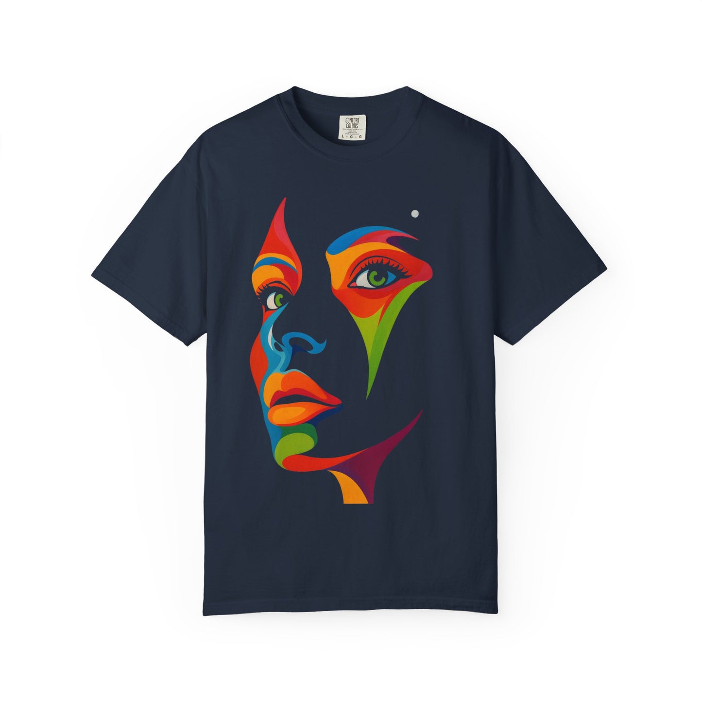 Bold Abstract Rainbow Face Art T-Shirt Colorful Expressionist Portrait Tee  Artistic Streetwear Shirt