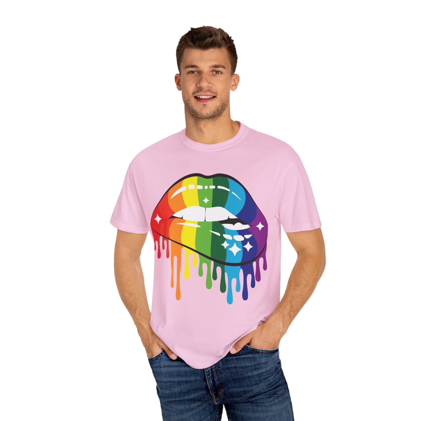 Rainbow Drip Lips Shirt – Bold Pride Graphic Tee, Colorful LGBTQ+ Lip Art, Glitter Dripping Lips Design