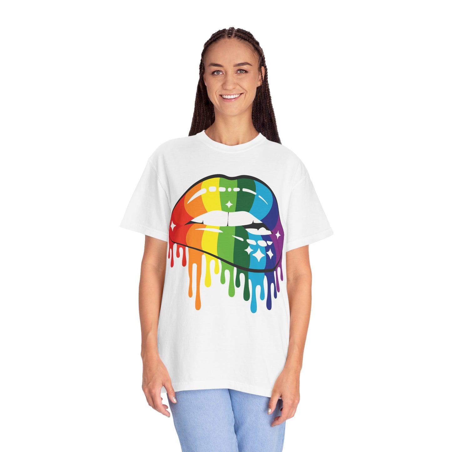 Rainbow Drip Lips Shirt – Bold Pride Graphic Tee, Colorful LGBTQ+ Lip Art, Glitter Dripping Lips Design