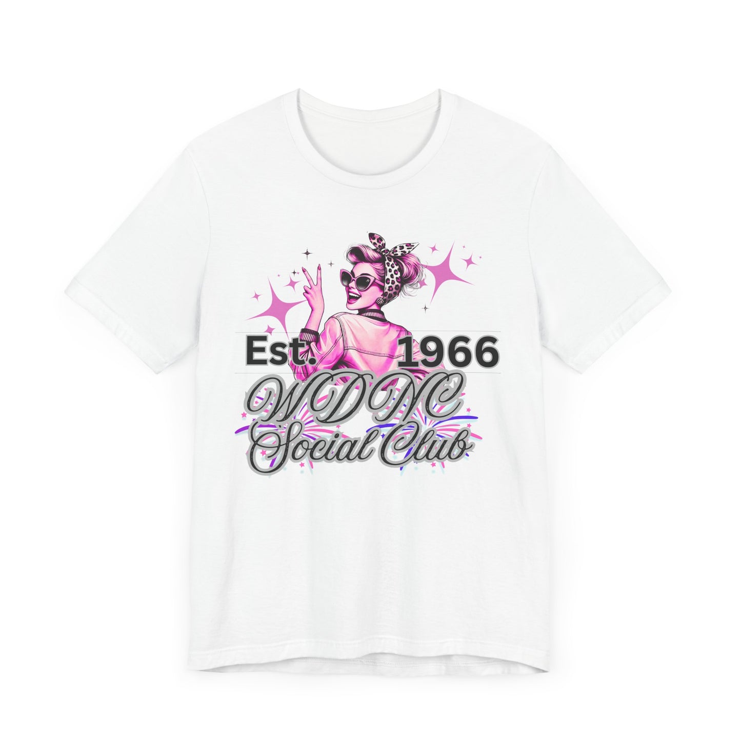 WDNC Vintage Retro Social Club Tee, Unisex Jersey Short Sleeve Shirt, 1960s Inspired T-Shirt, Fun Gift for Friends, Unique Party Top, Casual Wear