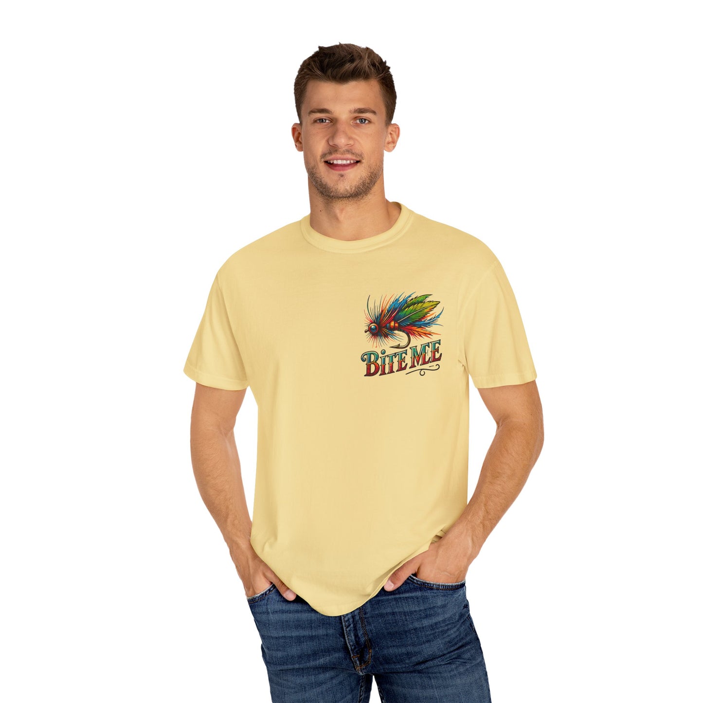 Bite Me Fishing Shirt – Funny Fly Fishing Graphic Tee, Rainbow Lure Outdoor Humor, Sassy Angler Gift