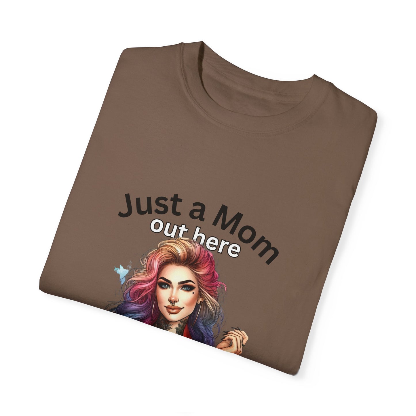 Funny Mom T-Shirt - Just a Mom Trying to Raise Assholes - Unisex Garment-Dyed Tee