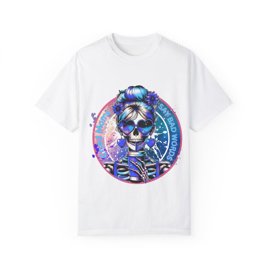 Good Moms Say Bad Words Unisex Garment-Dyed T-Shirt with Colorful Skull Design - Perfect for Everyday Wear