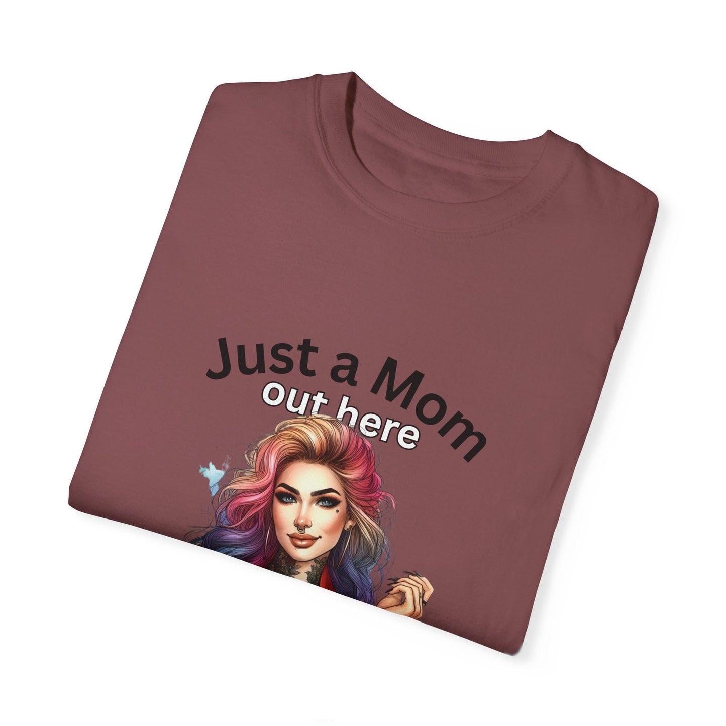 Funny Mom T-Shirt - Just a Mom Trying to Raise Assholes - Unisex Garment-Dyed Tee