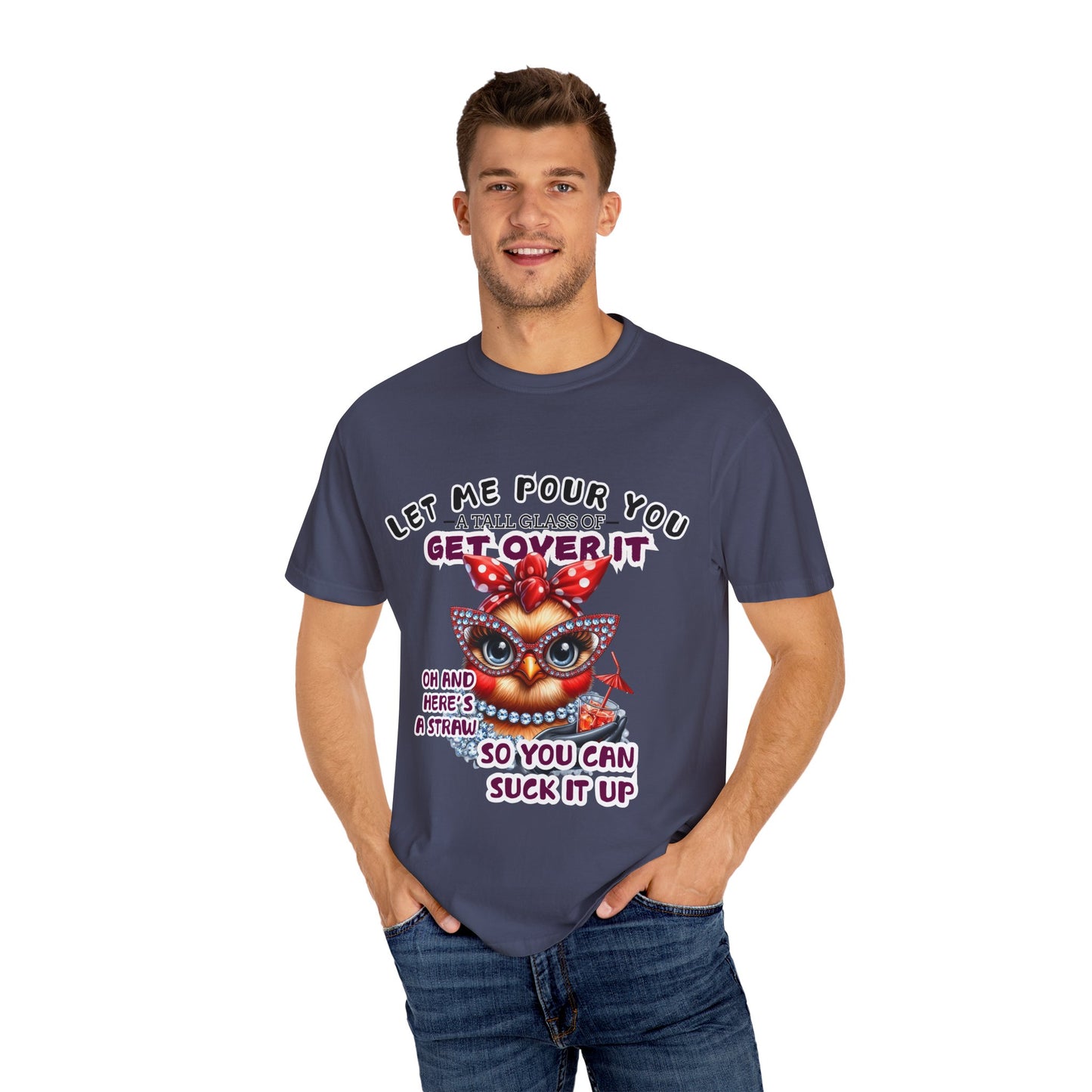 Funny Unisex Comfort Colors T-Shirt - "Get Over It" Chicken Design - Perfect for Casual Wear and Gifts