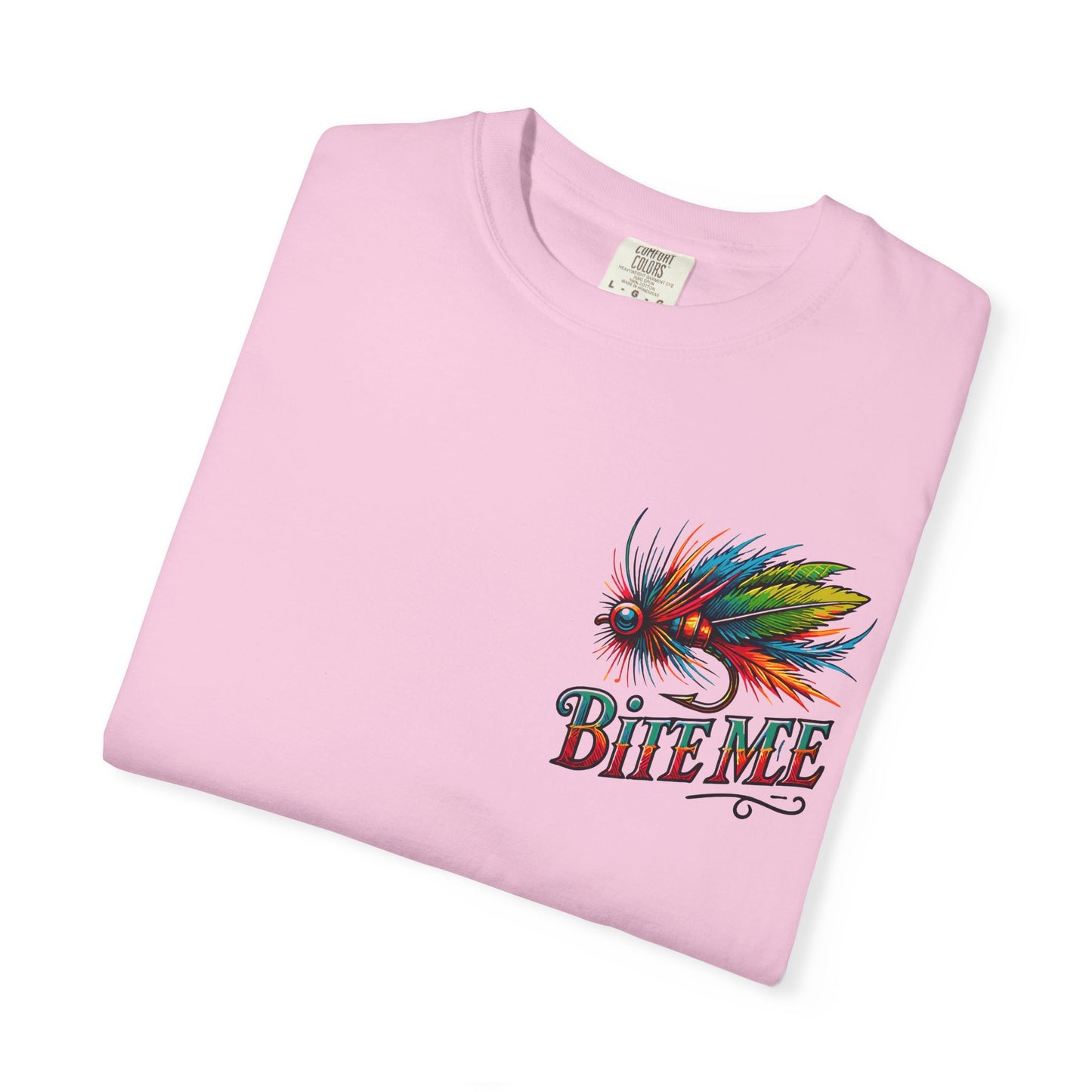 Bite Me Fishing Shirt – Funny Fly Fishing Graphic Tee, Rainbow Lure Outdoor Humor, Sassy Angler Gift