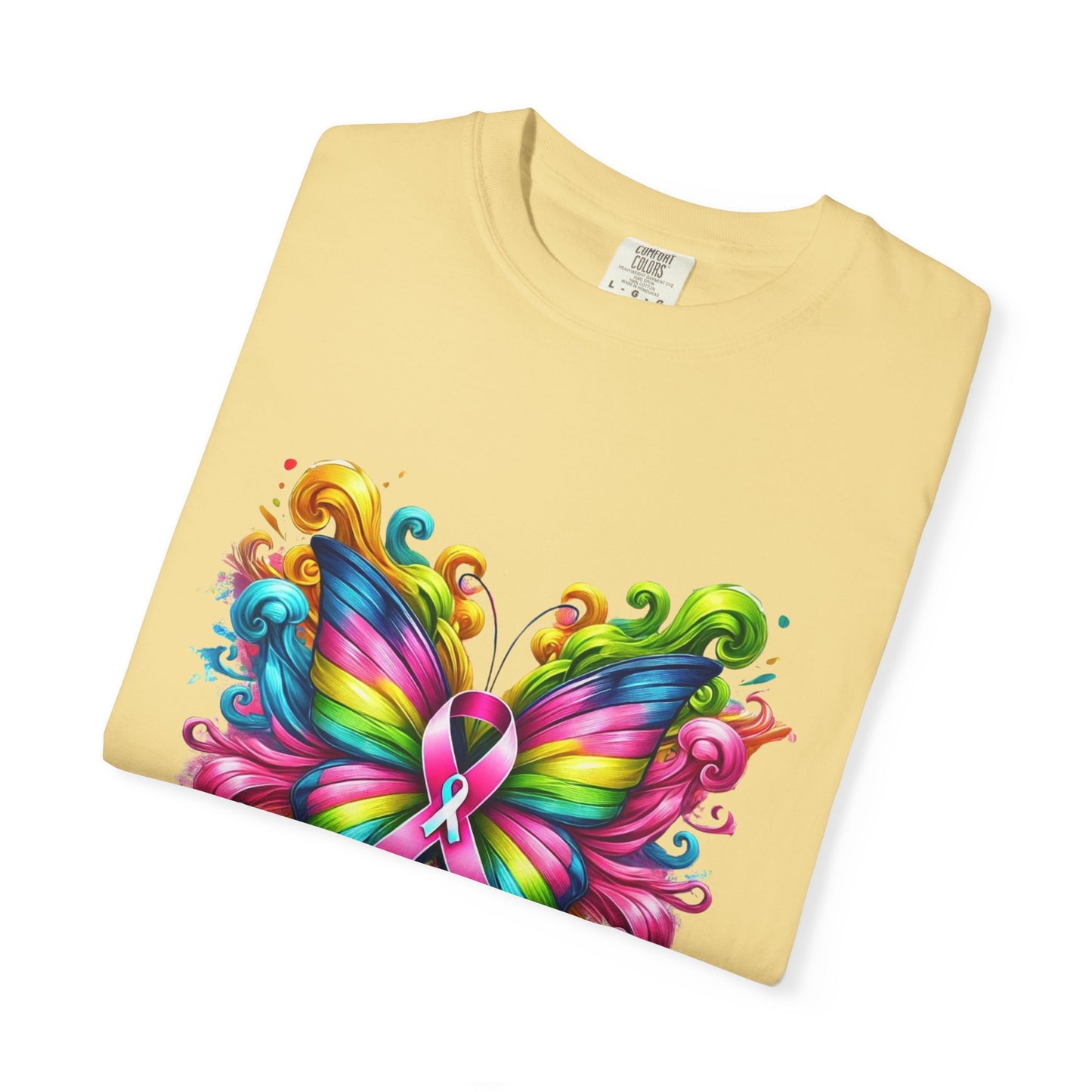 Colorful Butterfly Cancer Awareness Comfort Colors T-Shirt - Believe in Miracles, Fight Together