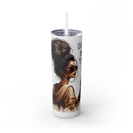 GO ASK YOUR DAD Stylish 20oz Skinny Tumbler with Straw - Go For It Design