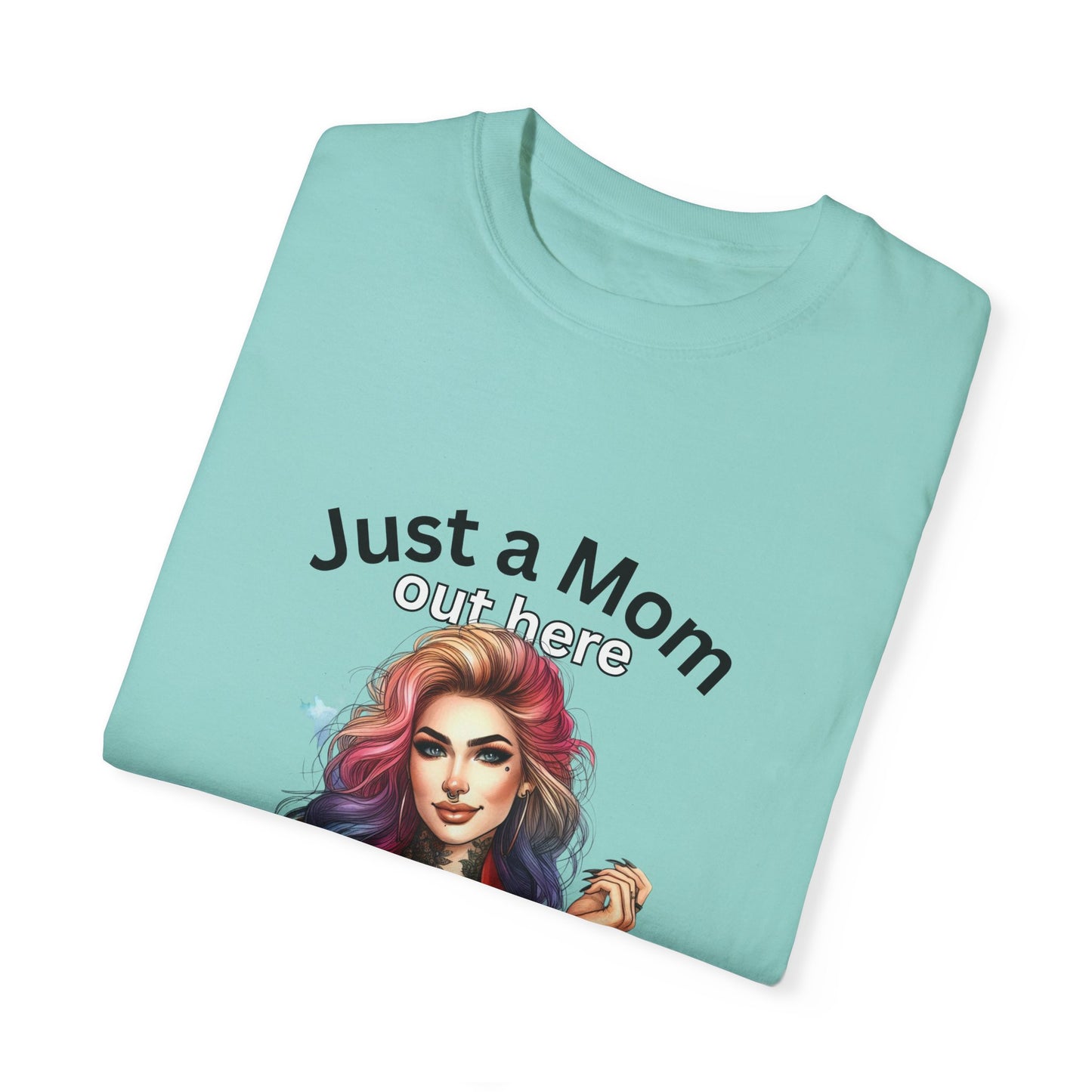 Funny Mom T-Shirt - Just a Mom Trying to Raise Assholes - Unisex Garment-Dyed Tee
