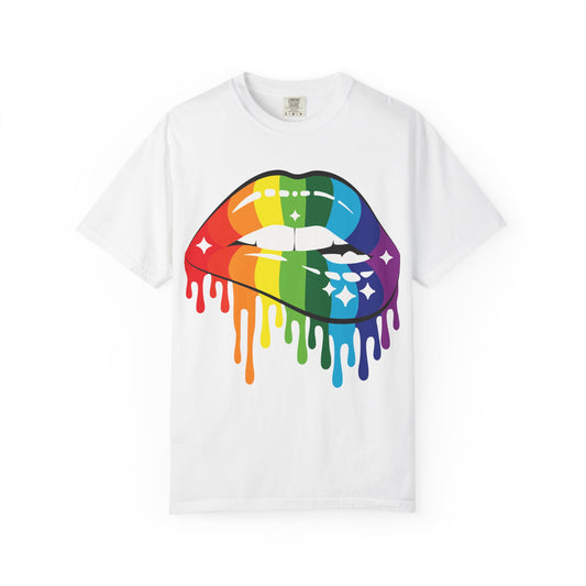 Rainbow Drip Lips Shirt – Bold Pride Graphic Tee, Colorful LGBTQ+ Lip Art, Glitter Dripping Lips Design