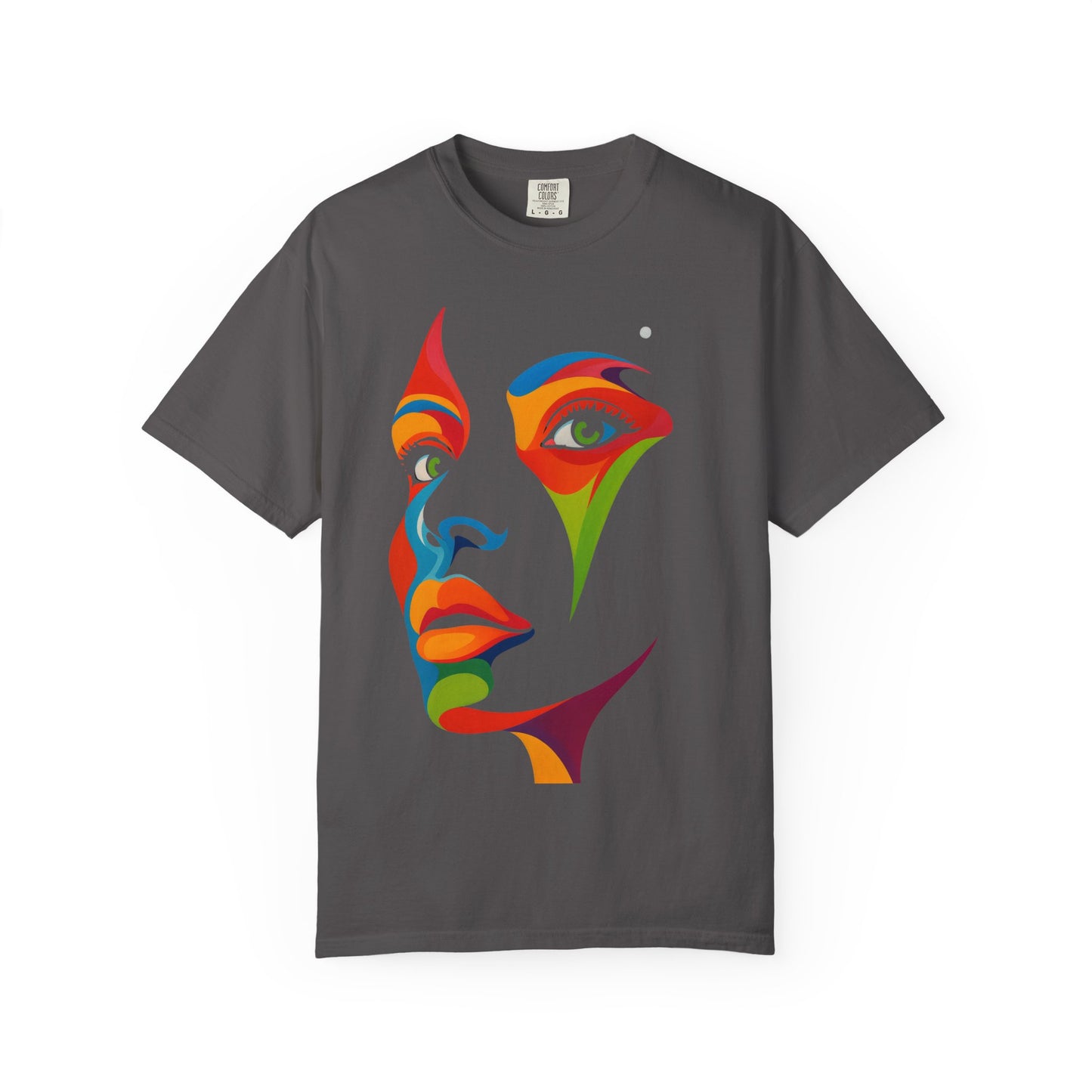 Bold Abstract Rainbow Face Art T-Shirt Colorful Expressionist Portrait Tee  Artistic Streetwear Shirt