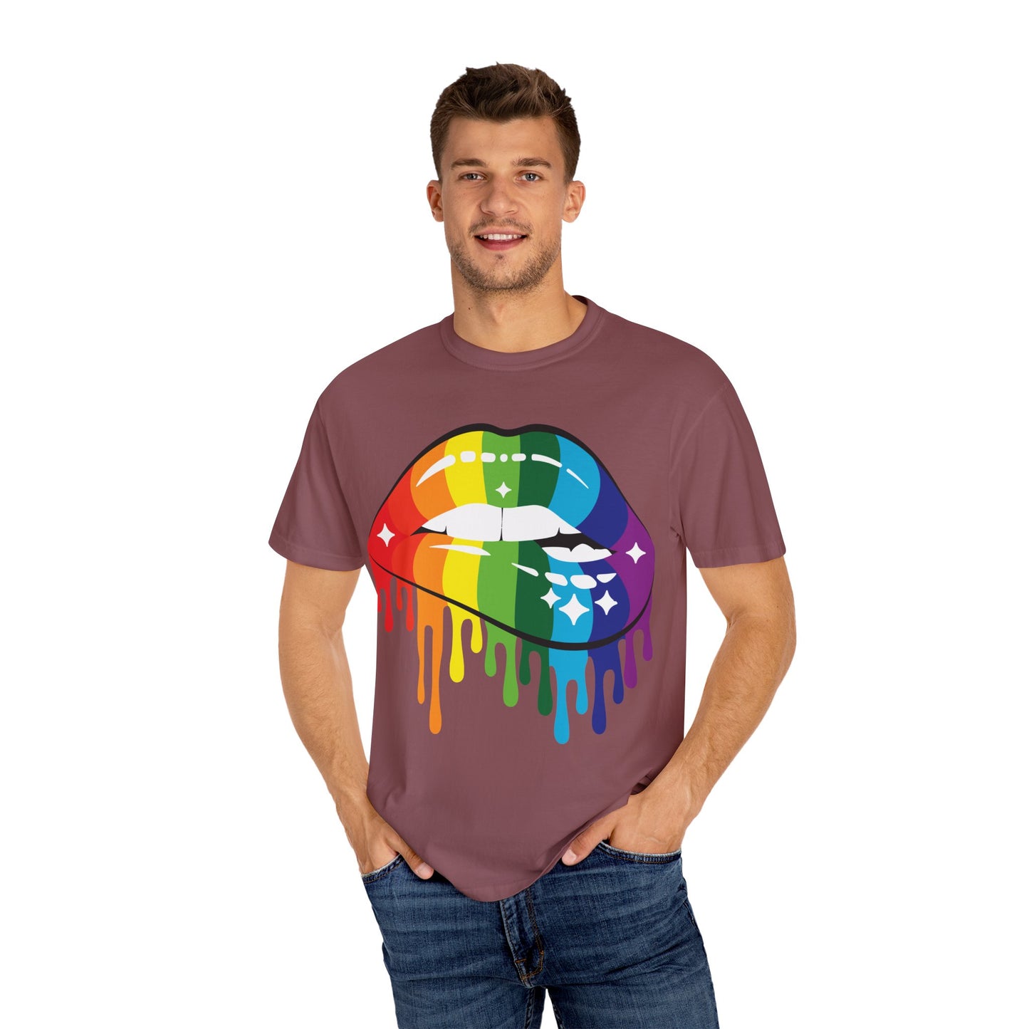 Rainbow Drip Lips Shirt – Bold Pride Graphic Tee, Colorful LGBTQ+ Lip Art, Glitter Dripping Lips Design