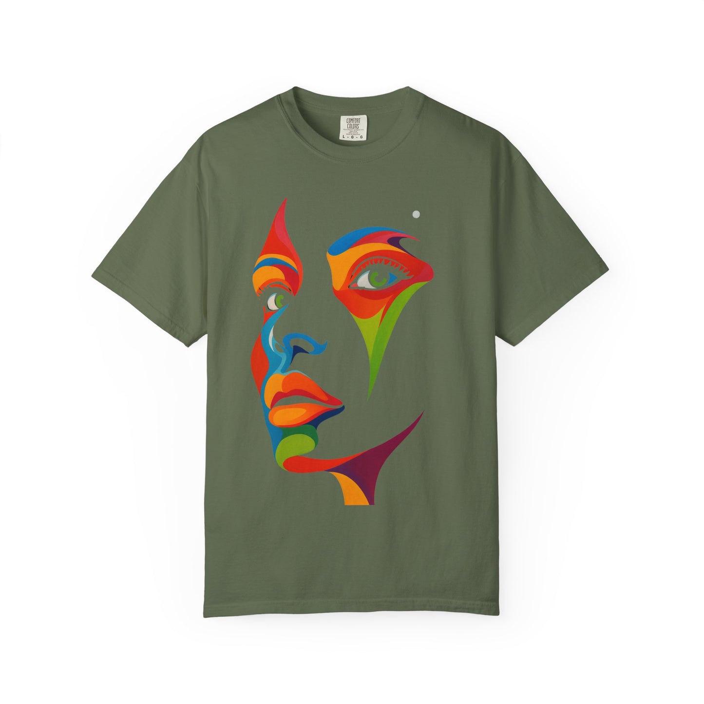 Bold Abstract Rainbow Face Art T-Shirt Colorful Expressionist Portrait Tee  Artistic Streetwear Shirt