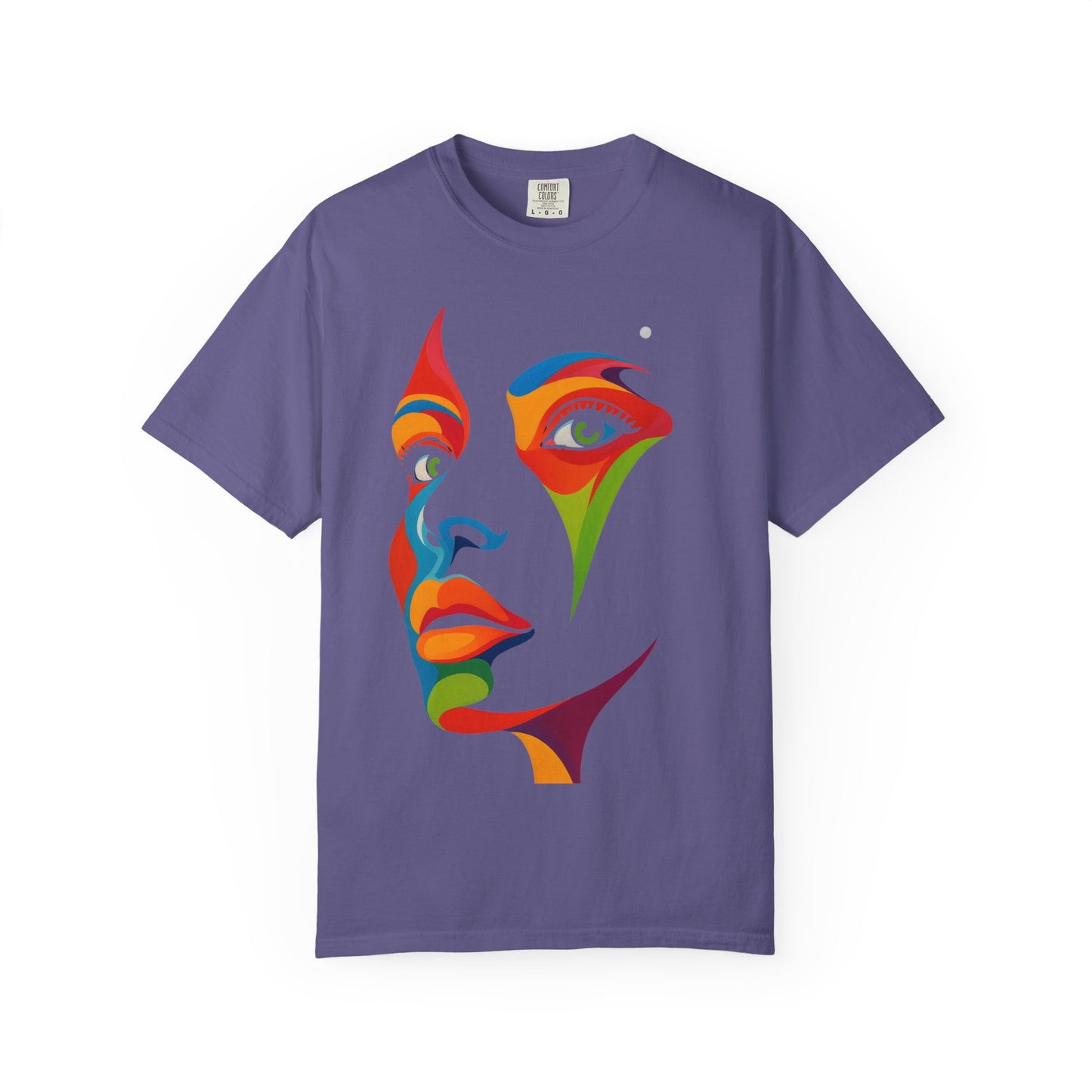 Bold Abstract Rainbow Face Art T-Shirt Colorful Expressionist Portrait Tee  Artistic Streetwear Shirt