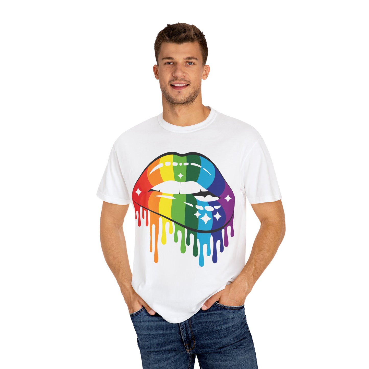 Rainbow Drip Lips Shirt – Bold Pride Graphic Tee, Colorful LGBTQ+ Lip Art, Glitter Dripping Lips Design