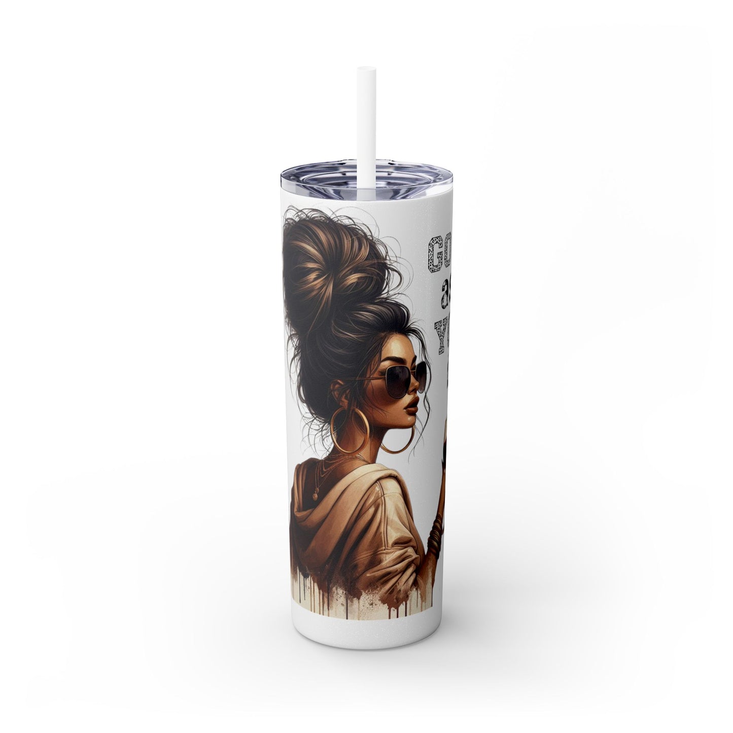 GO ASK YOUR DAD Stylish 20oz Skinny Tumbler with Straw - Go For It Design