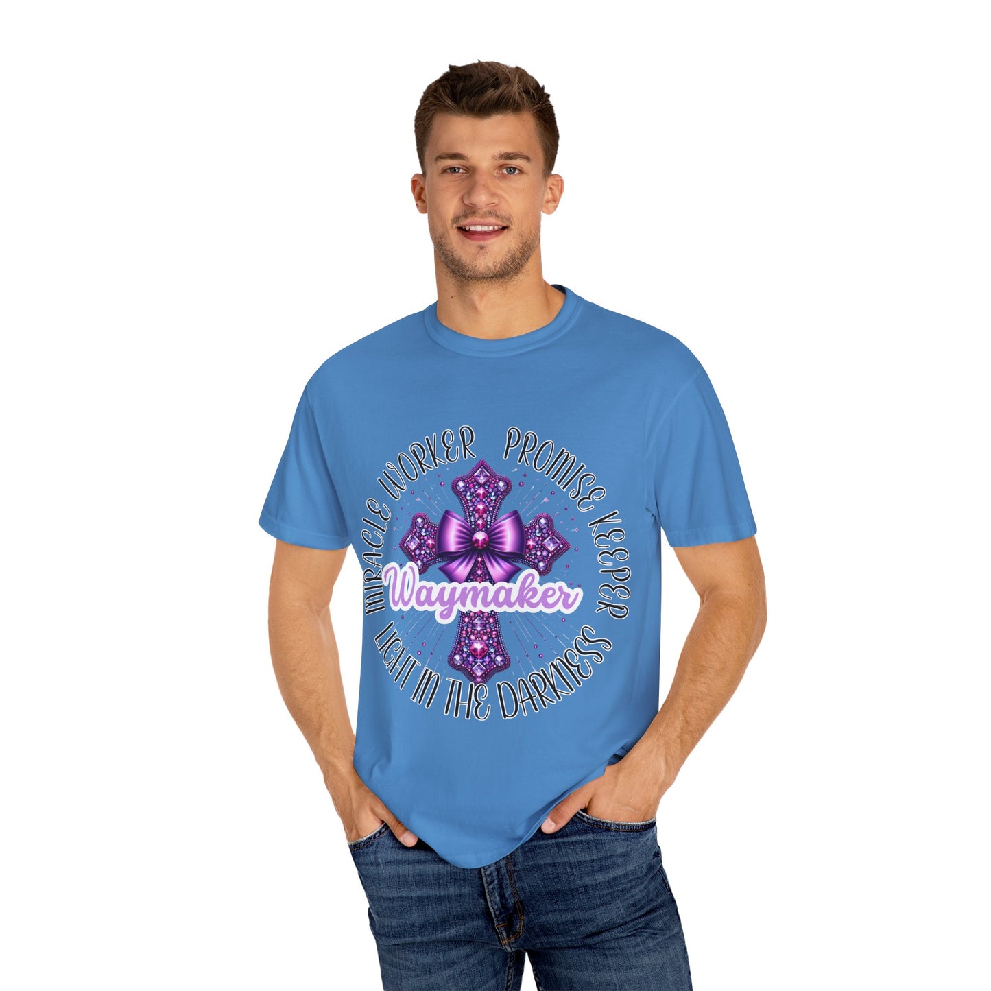 Inspirational Christian Comfort Colors T-Shirt - Waymaker Cross Design