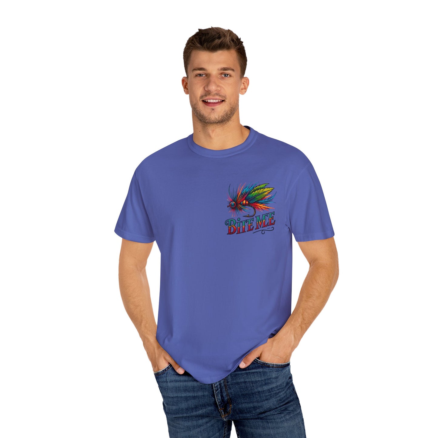 Bite Me Fishing Shirt – Funny Fly Fishing Graphic Tee, Rainbow Lure Outdoor Humor, Sassy Angler Gift