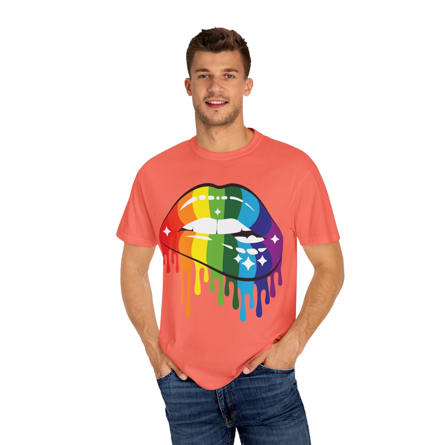 Rainbow Drip Lips Shirt – Bold Pride Graphic Tee, Colorful LGBTQ+ Lip Art, Glitter Dripping Lips Design