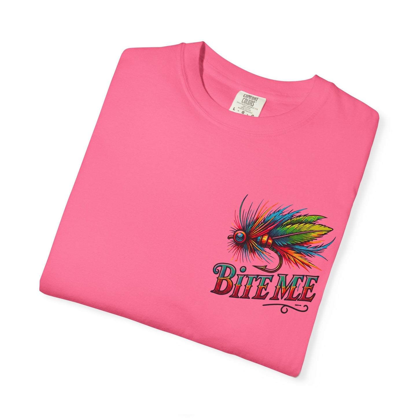 Bite Me Fishing Shirt – Funny Fly Fishing Graphic Tee, Rainbow Lure Outdoor Humor, Sassy Angler Gift