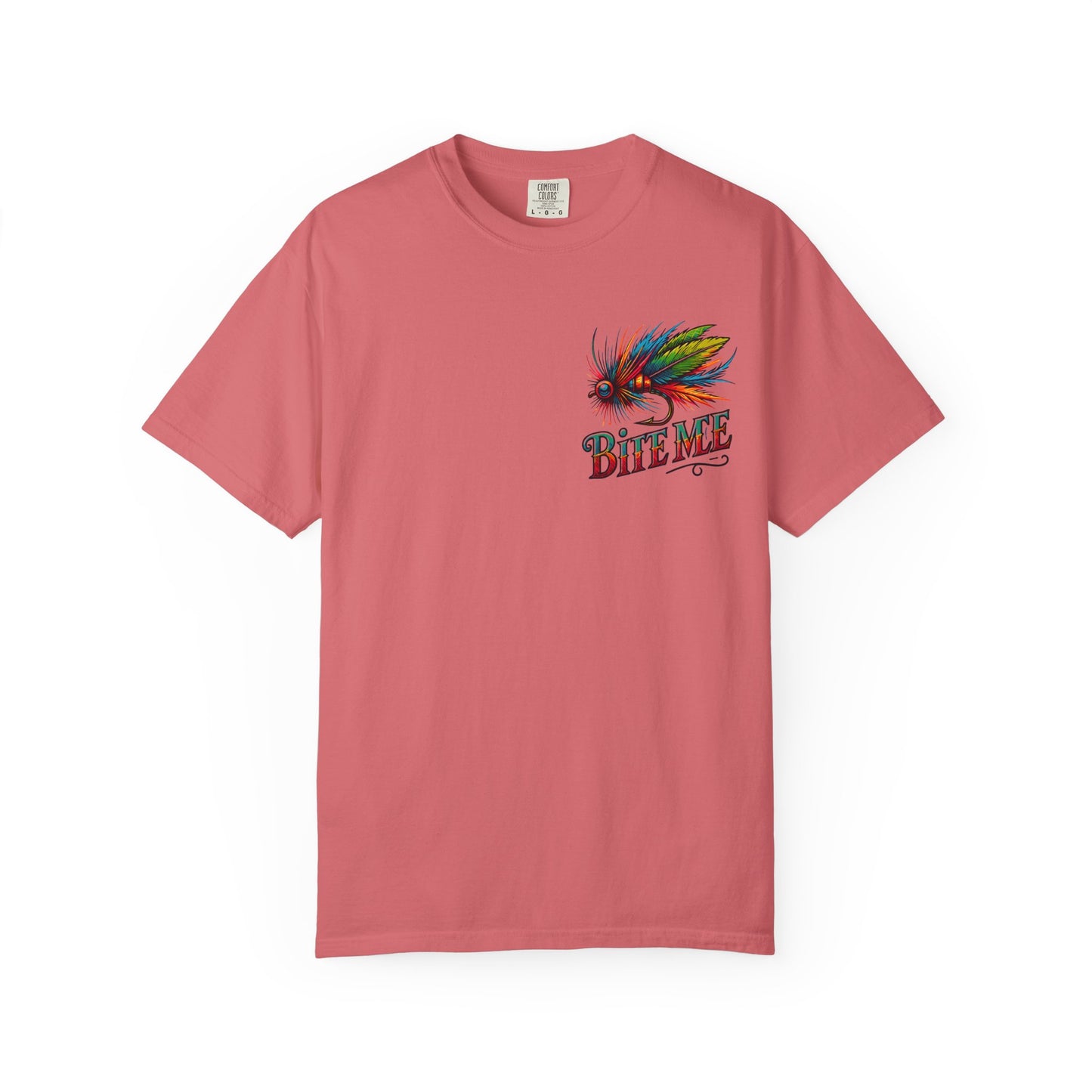 Bite Me Fishing Shirt – Funny Fly Fishing Graphic Tee, Rainbow Lure Outdoor Humor, Sassy Angler Gift