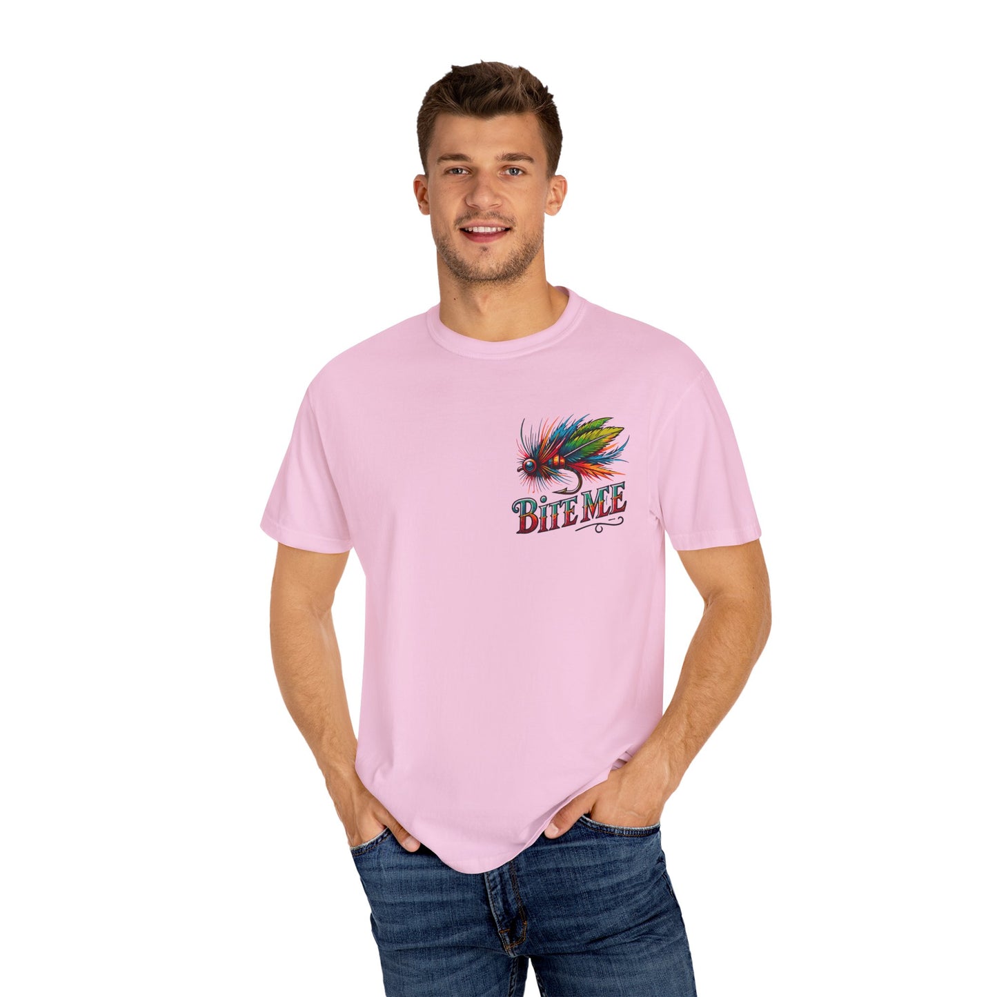 Bite Me Fishing Shirt – Funny Fly Fishing Graphic Tee, Rainbow Lure Outdoor Humor, Sassy Angler Gift