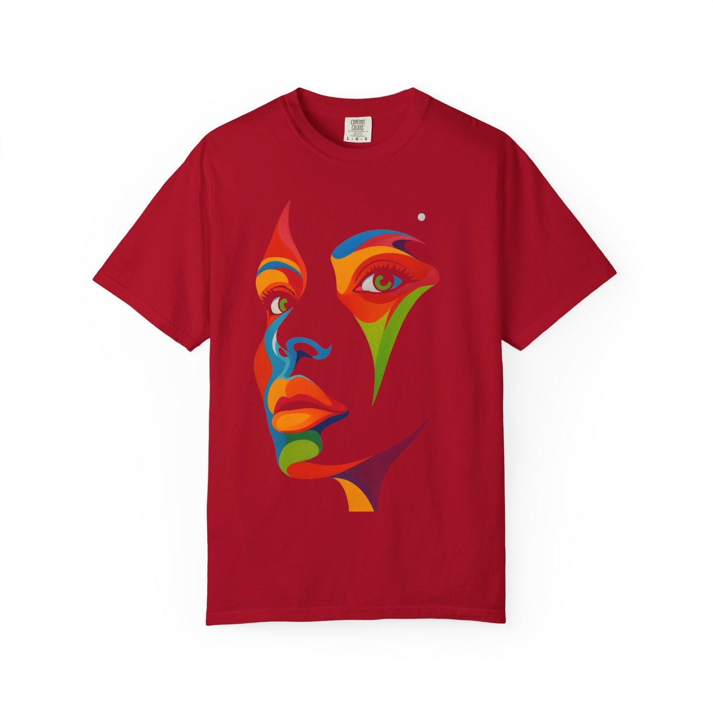 Bold Abstract Rainbow Face Art T-Shirt Colorful Expressionist Portrait Tee  Artistic Streetwear Shirt
