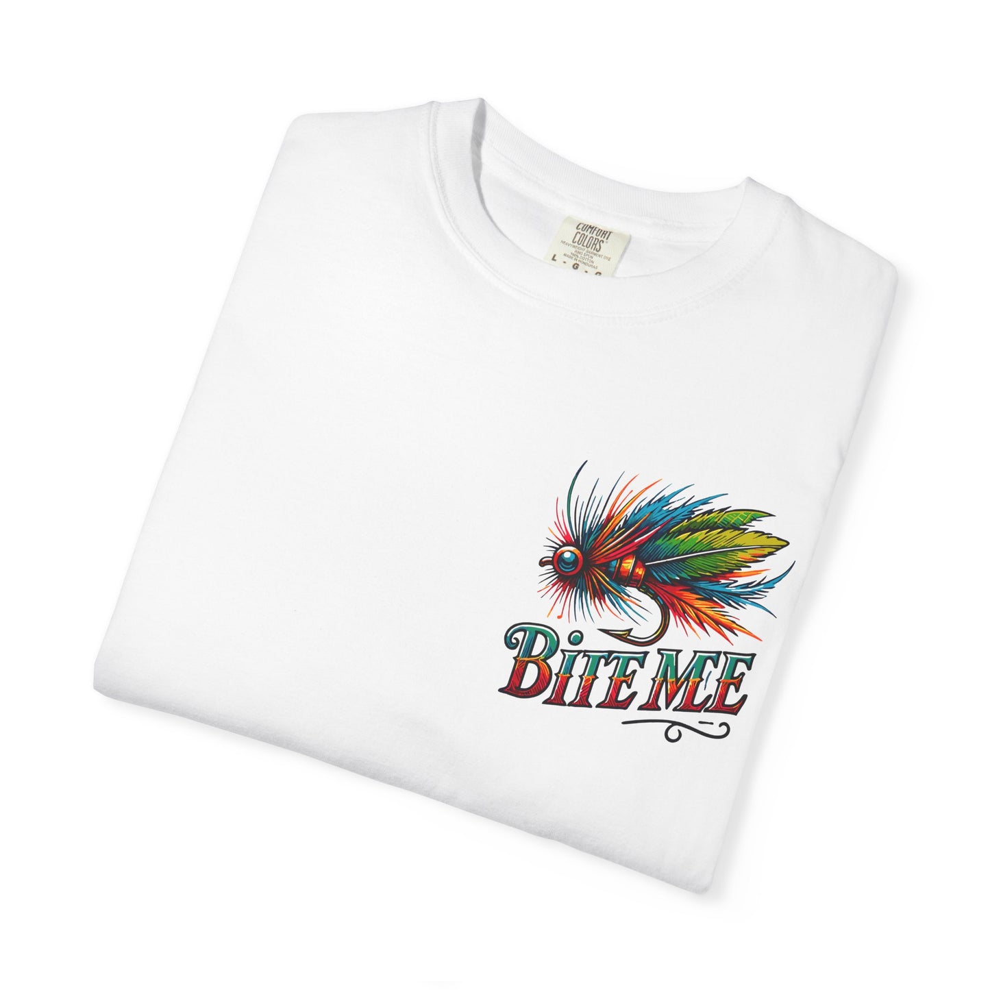 Bite Me Fishing Shirt – Funny Fly Fishing Graphic Tee, Rainbow Lure Outdoor Humor, Sassy Angler Gift
