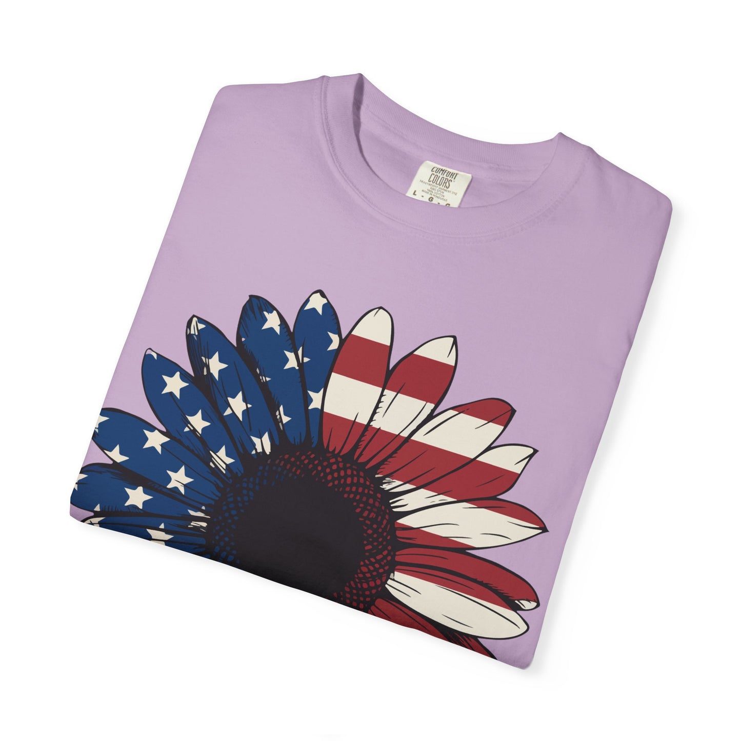 Patriotic Sun Flower Comfort ColorsT-Shirt, USA Flag Tee, Unisex Graphic T-Shirt for Independence Day, Summer Picnic, Gift for Americans