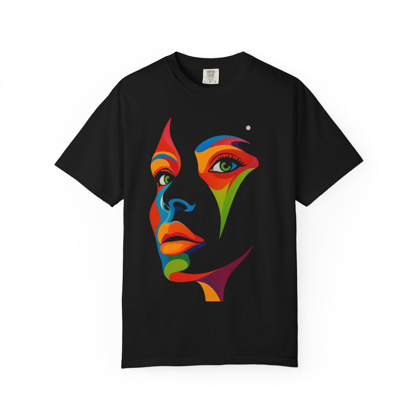 Bold Abstract Rainbow Face Art T-Shirt Colorful Expressionist Portrait Tee  Artistic Streetwear Shirt