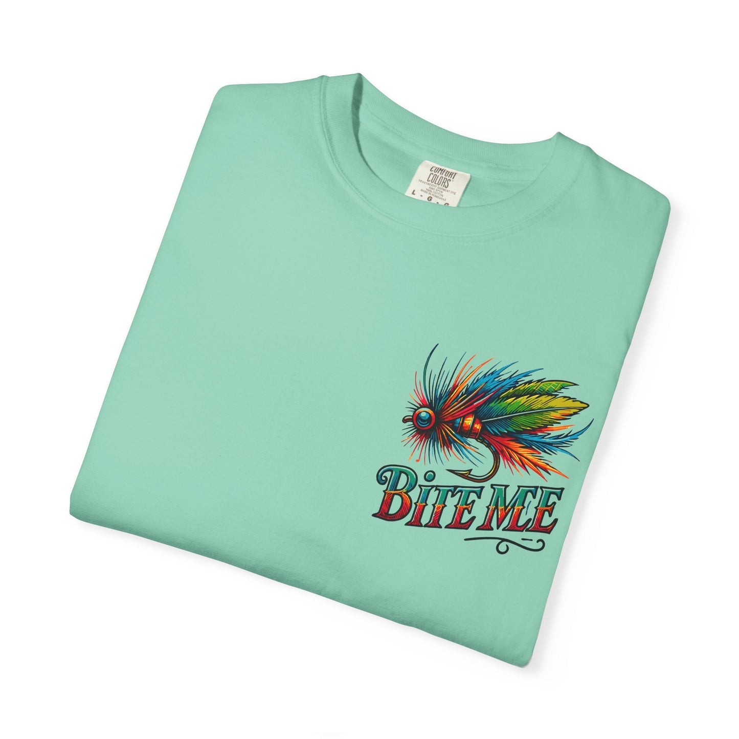 Bite Me Fishing Shirt – Funny Fly Fishing Graphic Tee, Rainbow Lure Outdoor Humor, Sassy Angler Gift