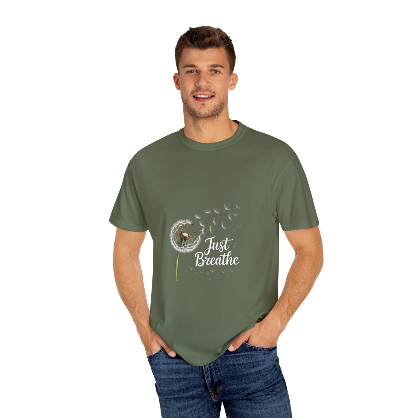 Just Breathe Dandelion Comfort Colors Motivational T-Shirt - Just Breathe, Inspirational Apparel, Mindfulness Gift, Relaxation Shirt, Casual Wear