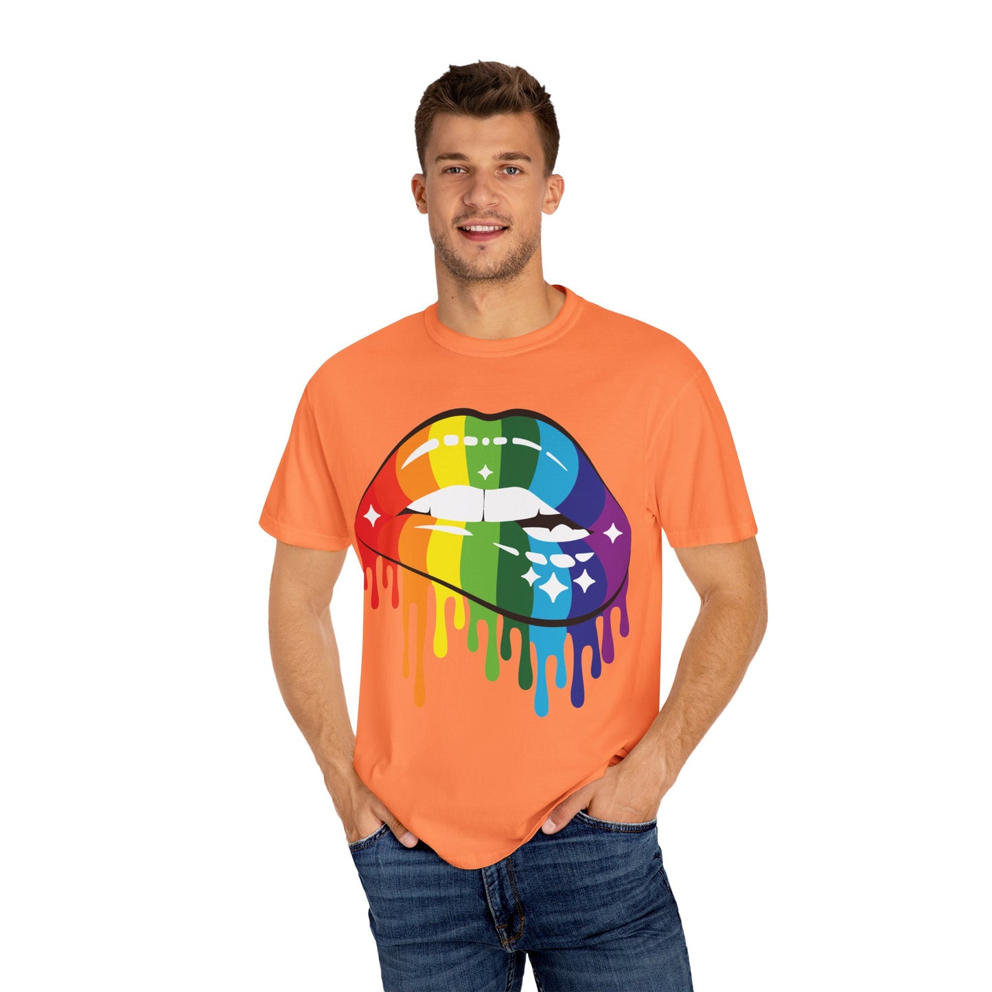 Rainbow Drip Lips Shirt – Bold Pride Graphic Tee, Colorful LGBTQ+ Lip Art, Glitter Dripping Lips Design