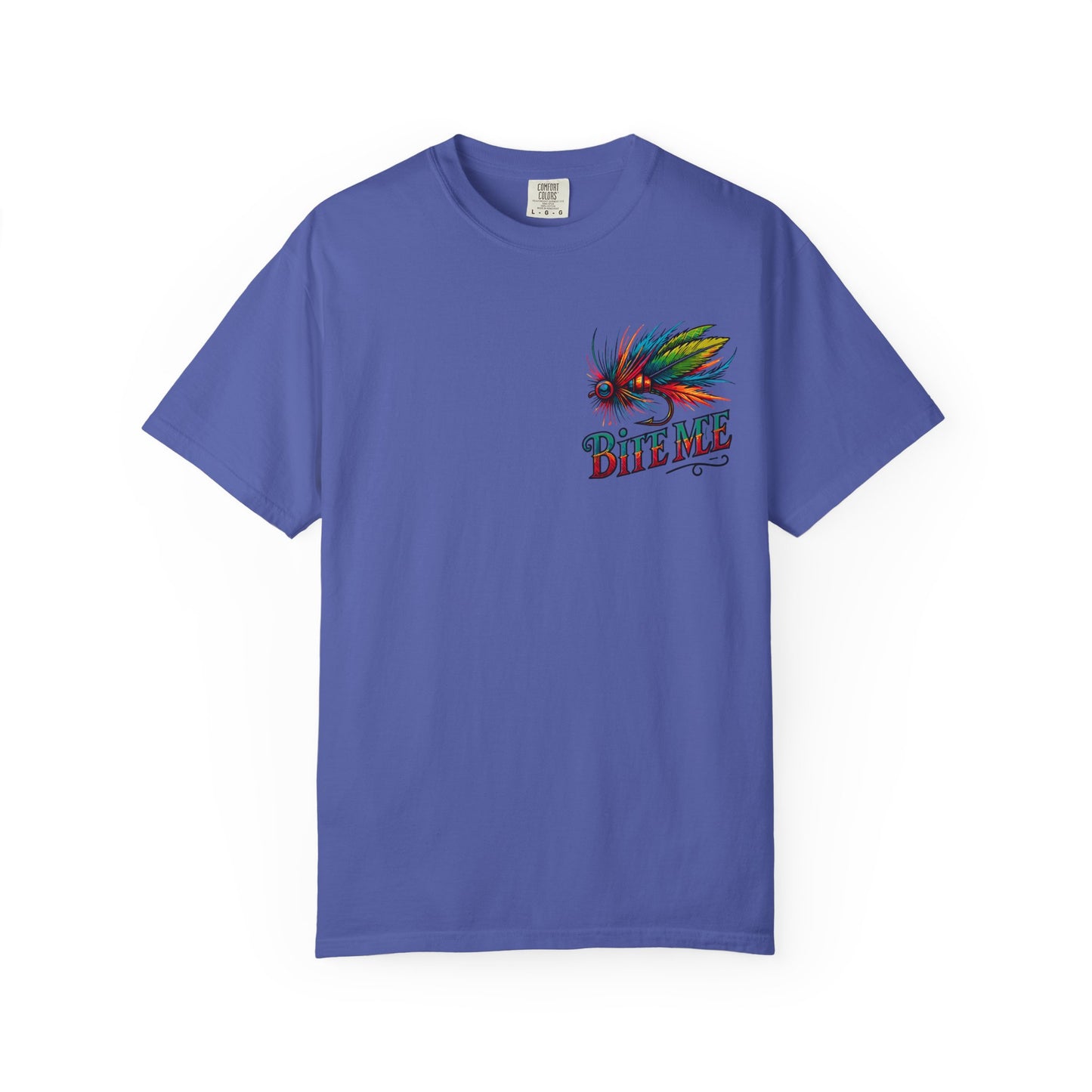 Bite Me Fishing Shirt – Funny Fly Fishing Graphic Tee, Rainbow Lure Outdoor Humor, Sassy Angler Gift