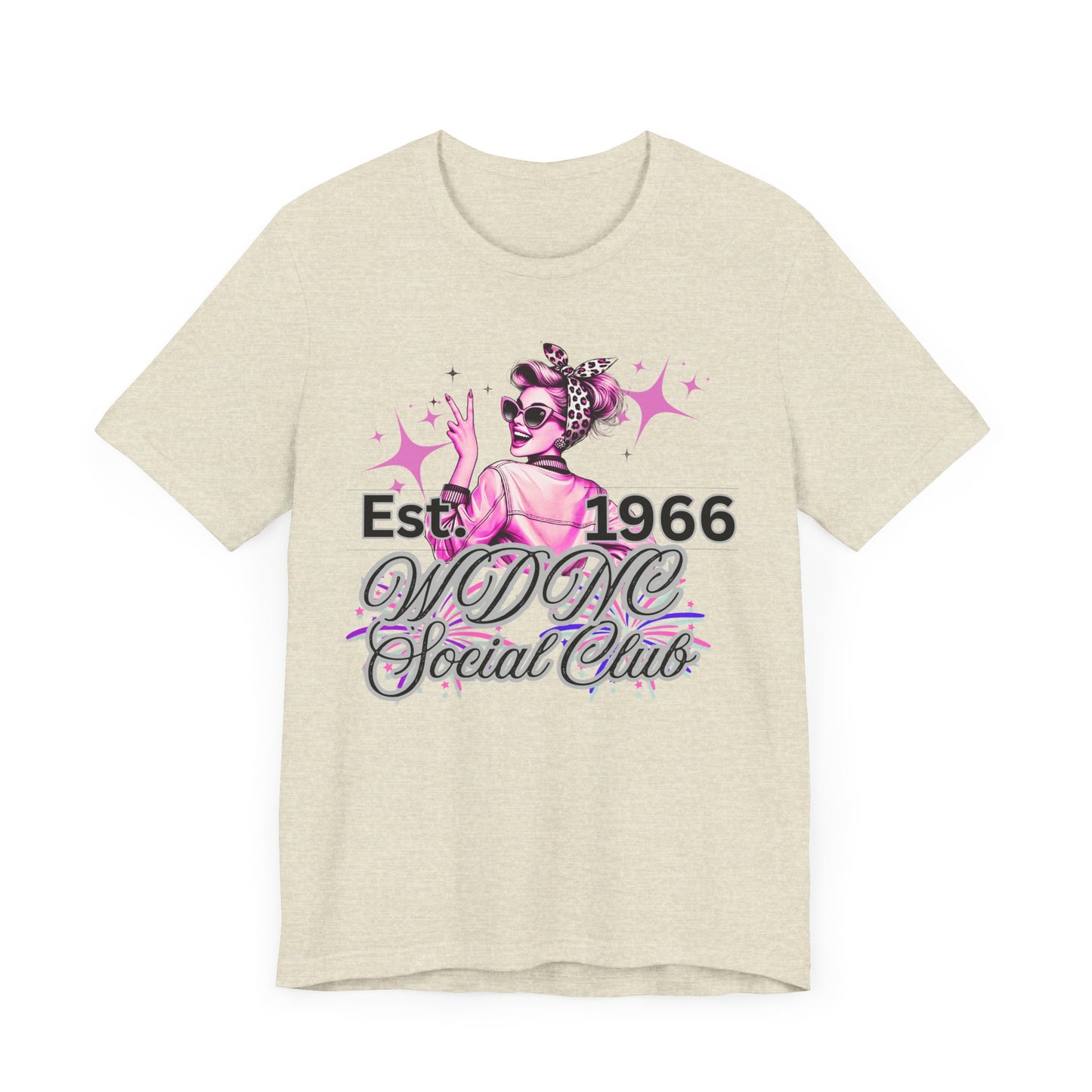 WDNC Vintage Retro Social Club Tee, Unisex Jersey Short Sleeve Shirt, 1960s Inspired T-Shirt, Fun Gift for Friends, Unique Party Top, Casual Wear