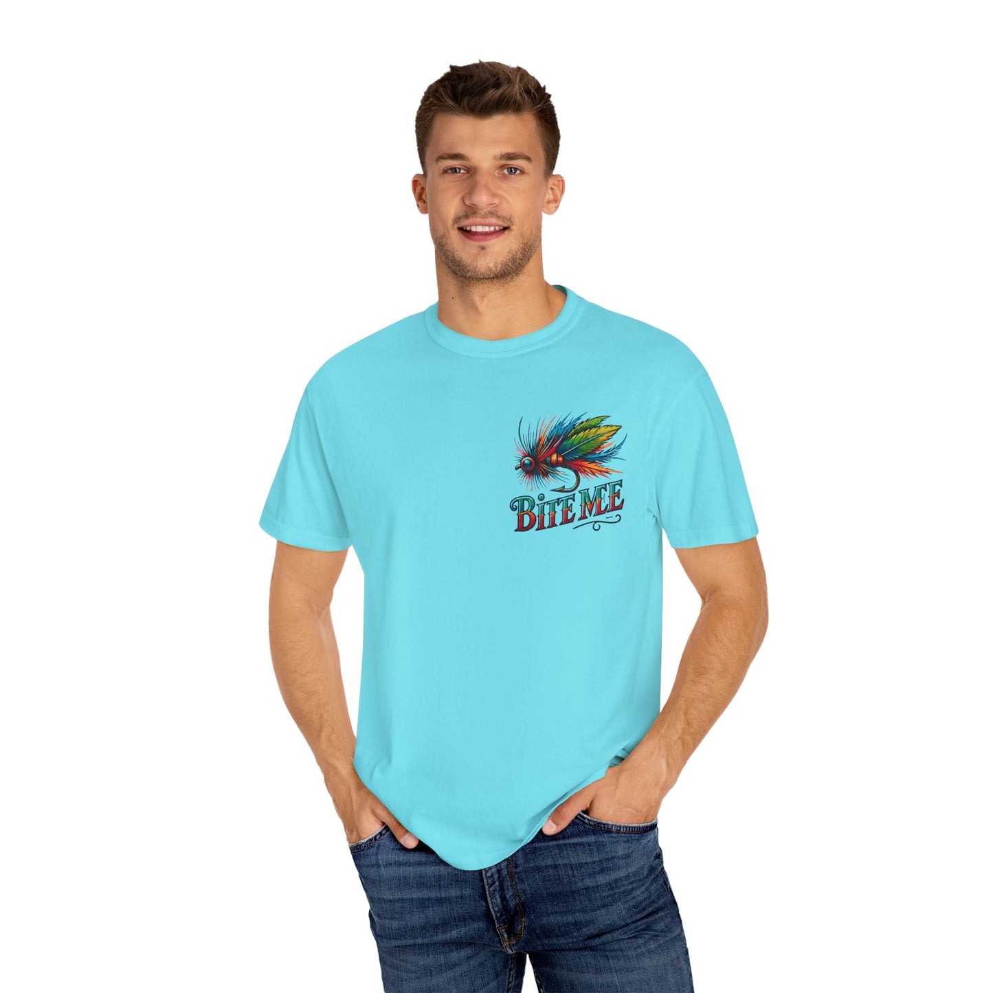 Bite Me Fishing Shirt – Funny Fly Fishing Graphic Tee, Rainbow Lure Outdoor Humor, Sassy Angler Gift
