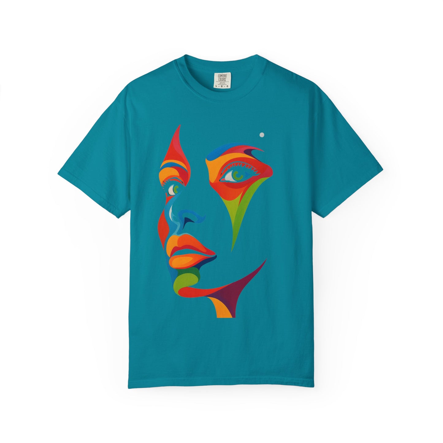 Bold Abstract Rainbow Face Art T-Shirt Colorful Expressionist Portrait Tee  Artistic Streetwear Shirt