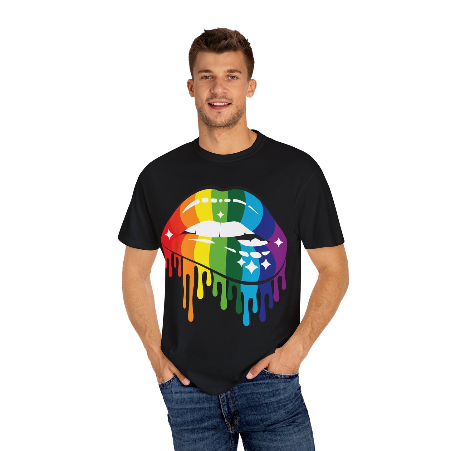Rainbow Drip Lips Shirt – Bold Pride Graphic Tee, Colorful LGBTQ+ Lip Art, Glitter Dripping Lips Design