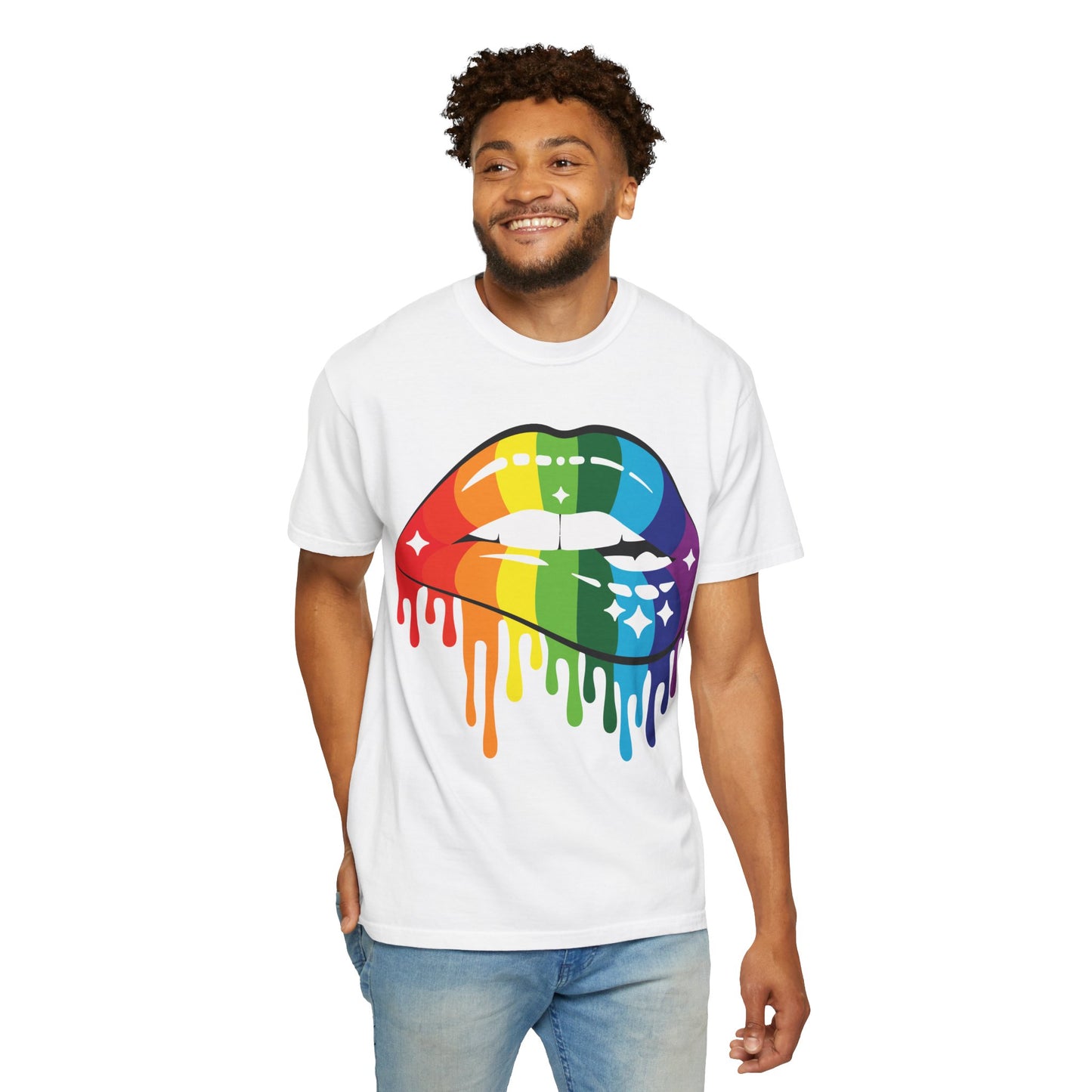Rainbow Drip Lips Shirt – Bold Pride Graphic Tee, Colorful LGBTQ+ Lip Art, Glitter Dripping Lips Design